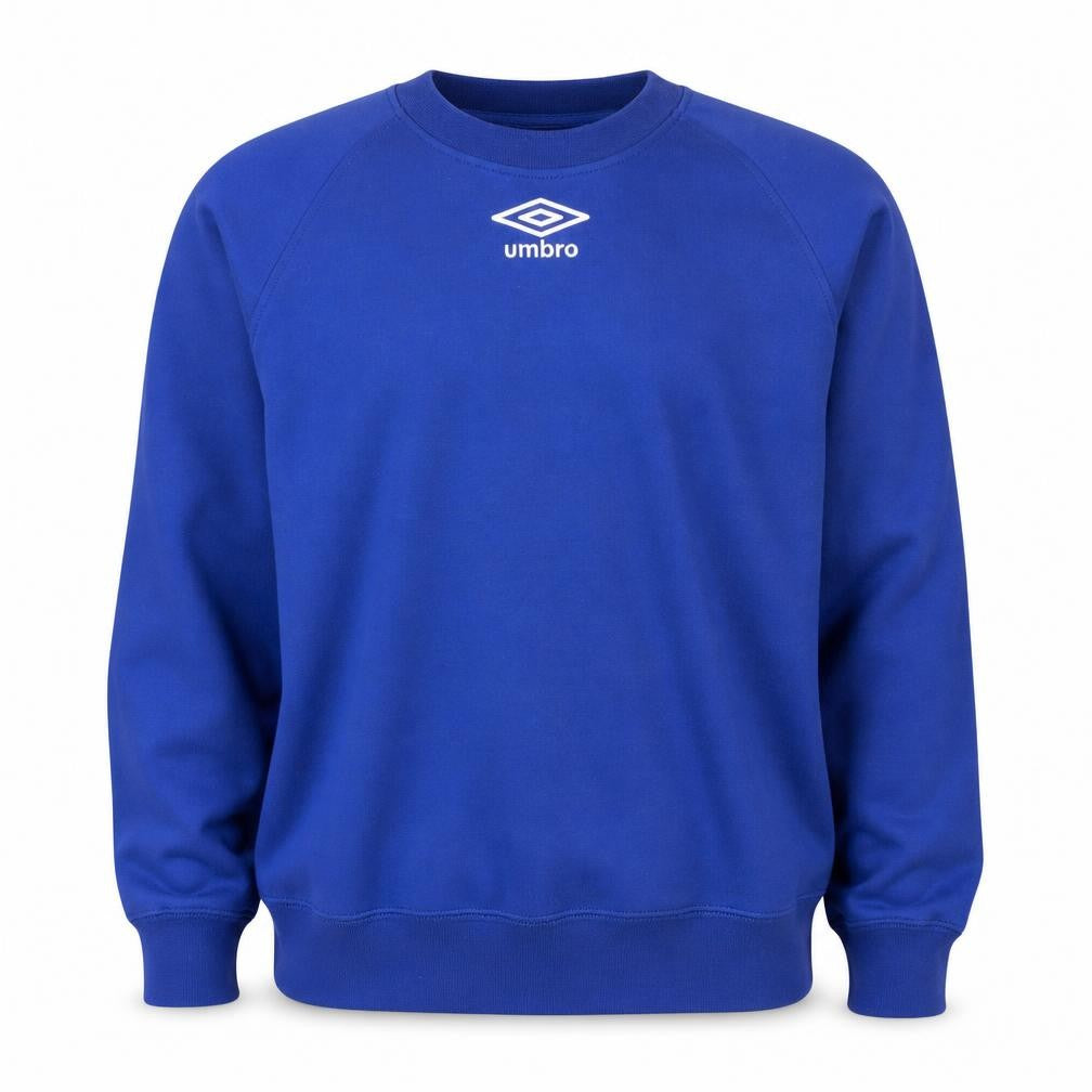 Front view of Umbro men’s blue xs crew neck pullover sweatshirt