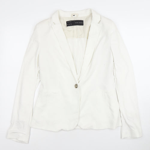 Zara Basic Women Ivory Regular Fit One-Button Blazer Size 10