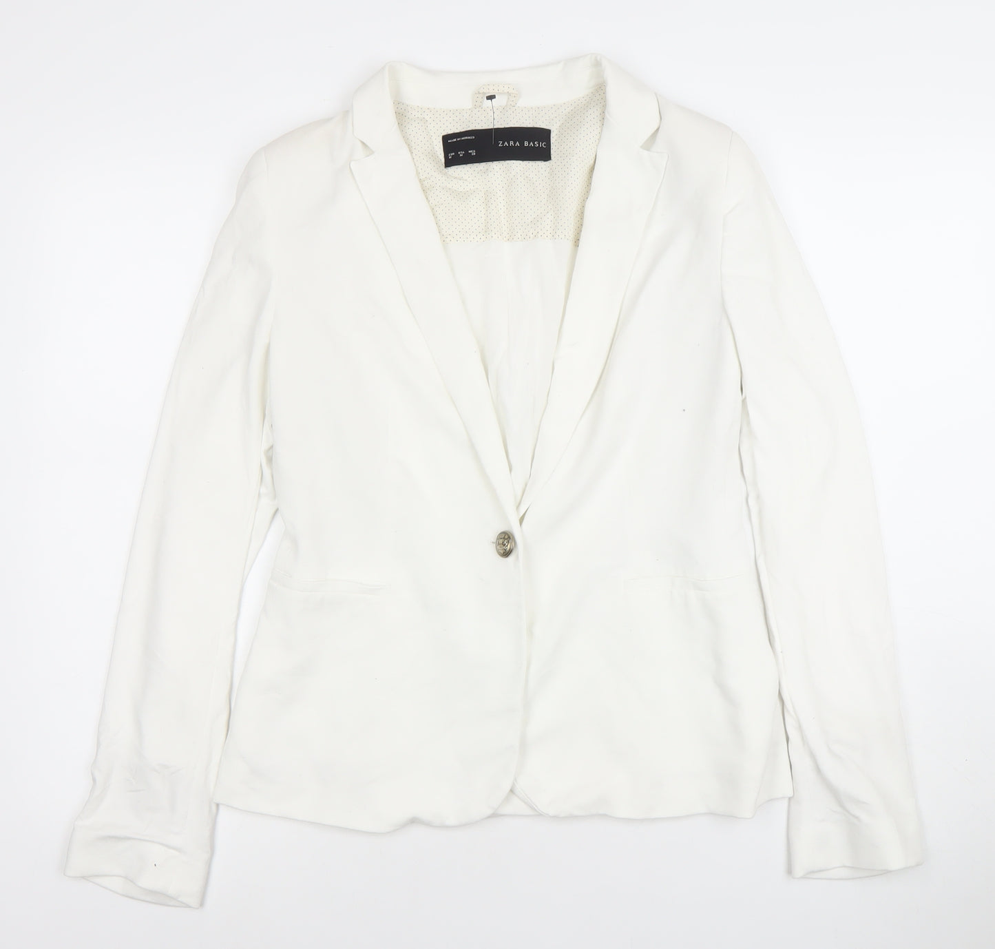 Zara Basic Women Ivory Regular Fit One-Button Blazer Size 10