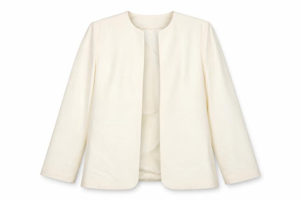 Front view of Fable Women’s Ivory Blazer, size UK 16, Single-Breasted Lightweight Jacket