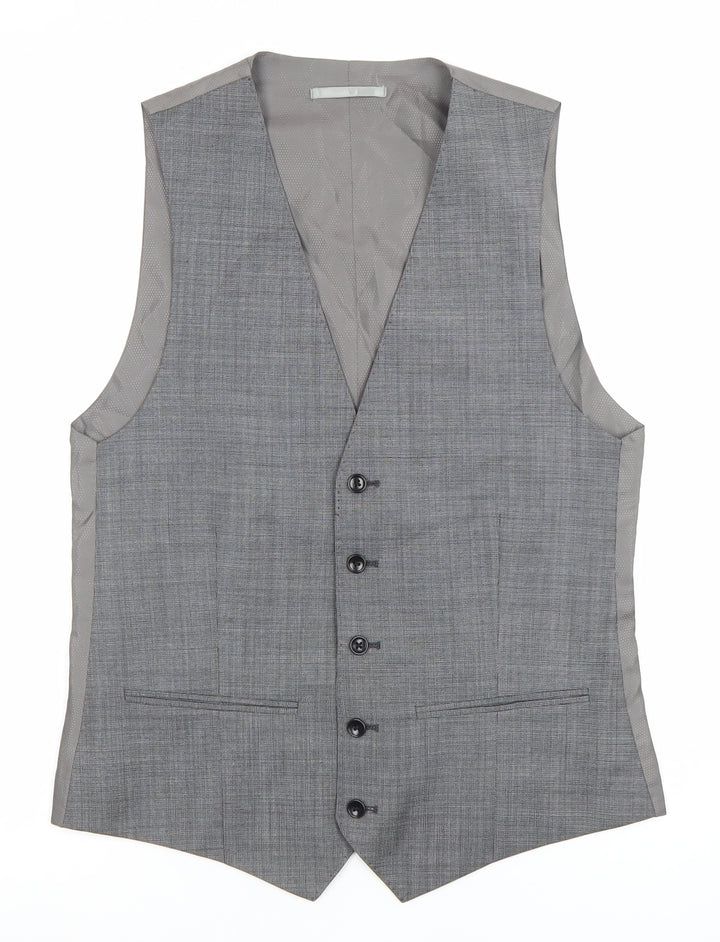 Corsivo Men's Grey 38R Wool Waistcoat Classic Formal
