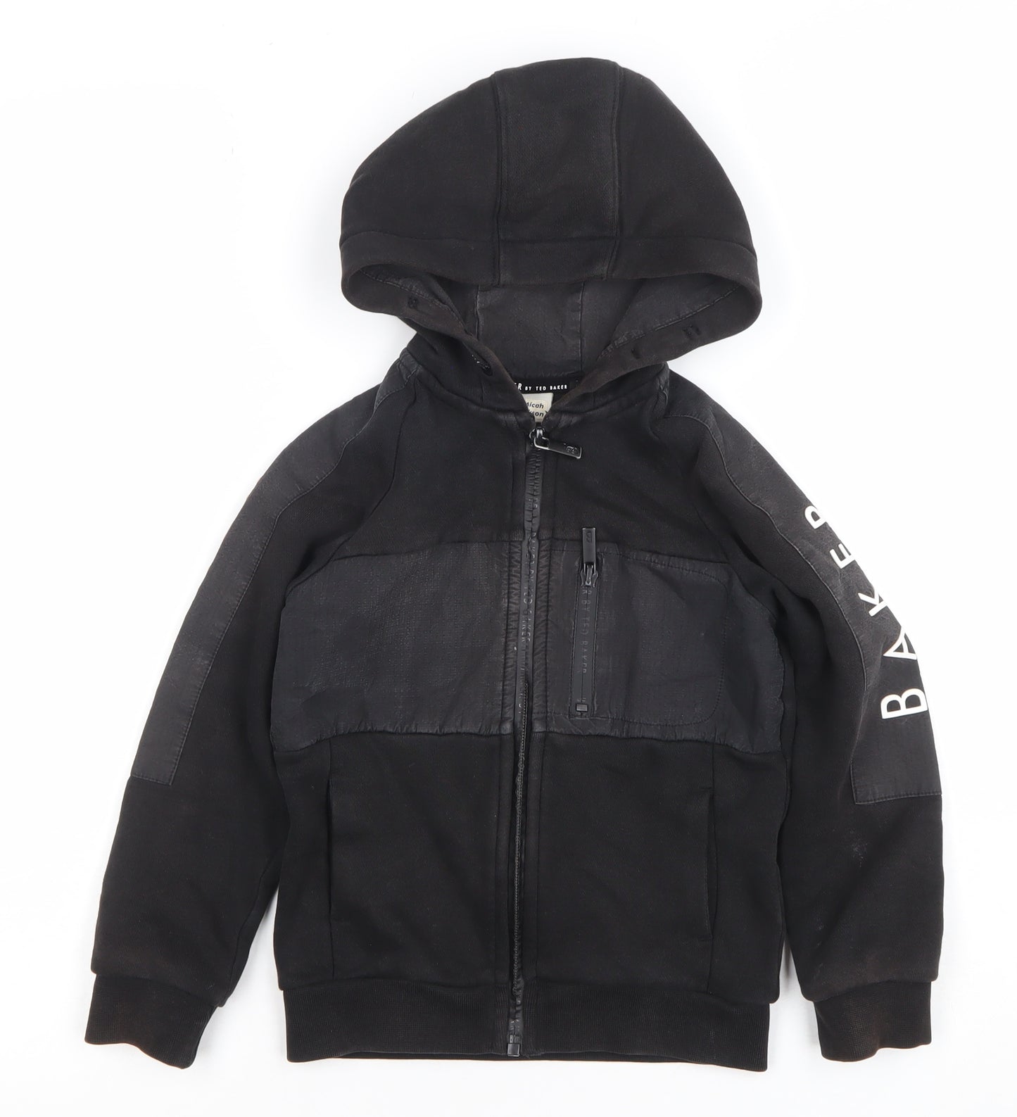 Ted Baker Boys Black Full Zip Hoodie 5 Years Cotton Blend Logo Detail