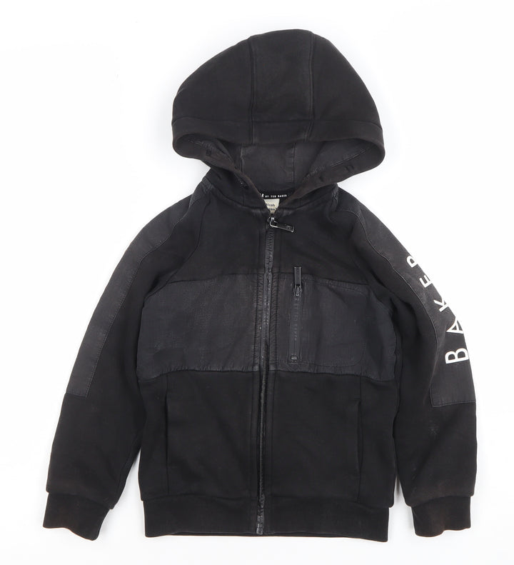 Ted Baker Boys Black Full Zip Hoodie 5 Years Cotton Blend Logo Detail