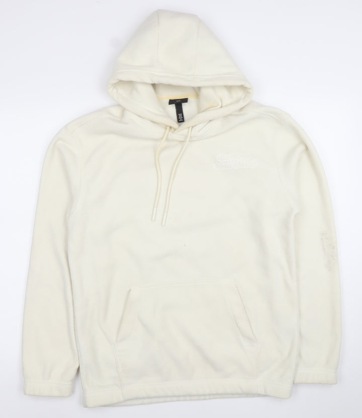 H&M Men’s Ivory Fleece Pullover Hoodie XS Relaxed Fit