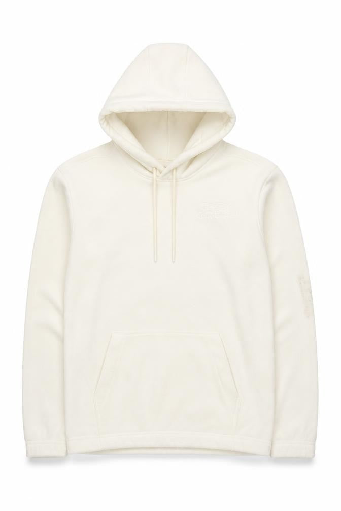 Front view of H&M Men’s Ivory Fleece Pullover Hoodie XS Relaxed Fit