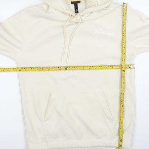 H&M Men’s Ivory Fleece Pullover Hoodie XS Relaxed Fit