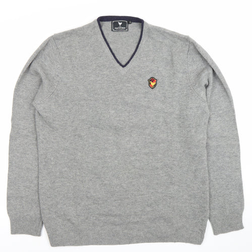 John Partidge Men’s Grey V-Neck Lambswool Jumper XL