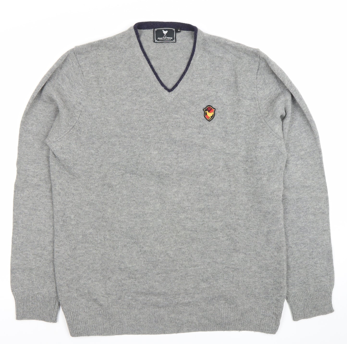 John Partidge Men’s Grey V-Neck Lambswool Jumper XL