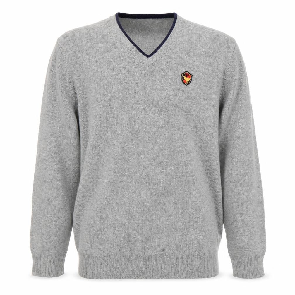 Front view of John Partidge Men’s Grey V-Neck Lambswool Jumper XL