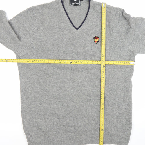 John Partidge Men’s Grey V-Neck Lambswool Jumper XL