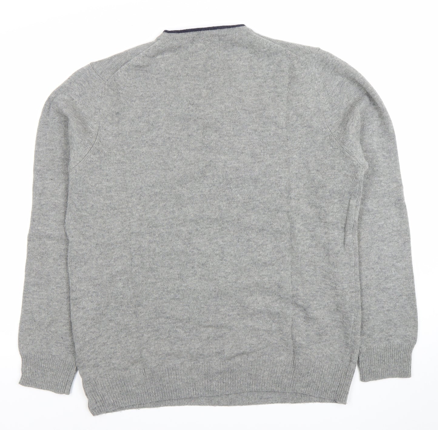 John Partidge Men’s Grey V-Neck Lambswool Jumper XL