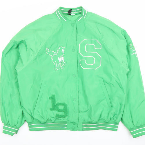 H&M Divided Women Green Varsity Bomber Jacket Size M Sunset Valley