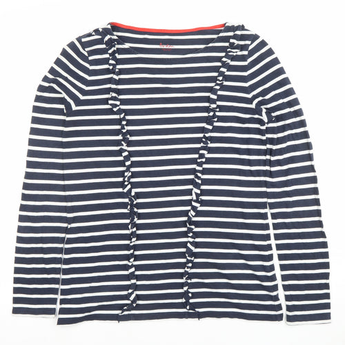 Boden Women’s Navy White Striped Ruffle Cotton Long Sleeve Top UK 10