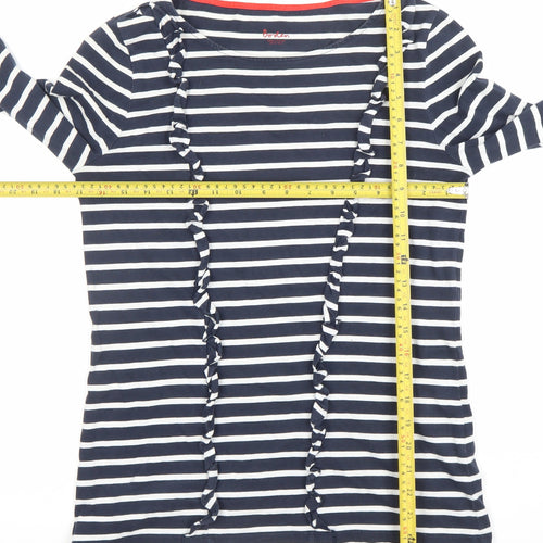 Boden Women’s Navy White Striped Ruffle Cotton Long Sleeve Top UK 10