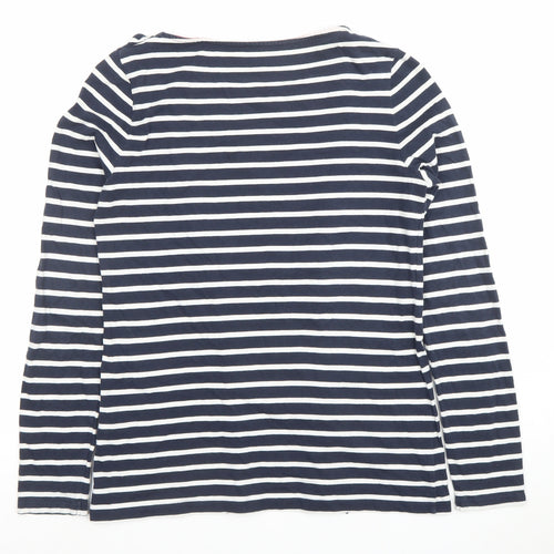 Boden Women’s Navy White Striped Ruffle Cotton Long Sleeve Top UK 10