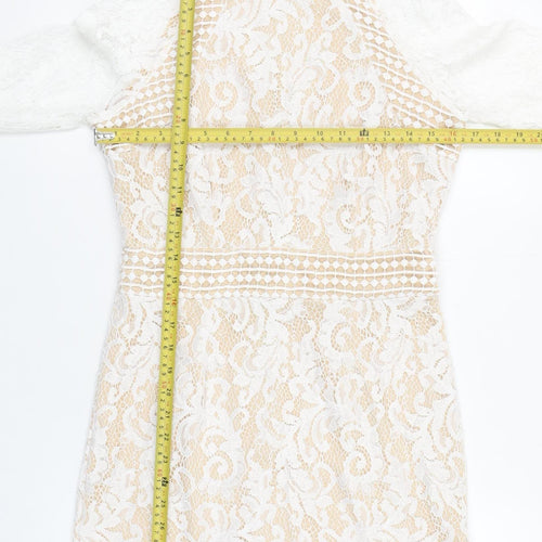 PrettyLittleThing Women Beige Lace Bodycon Mini Dress Size 10