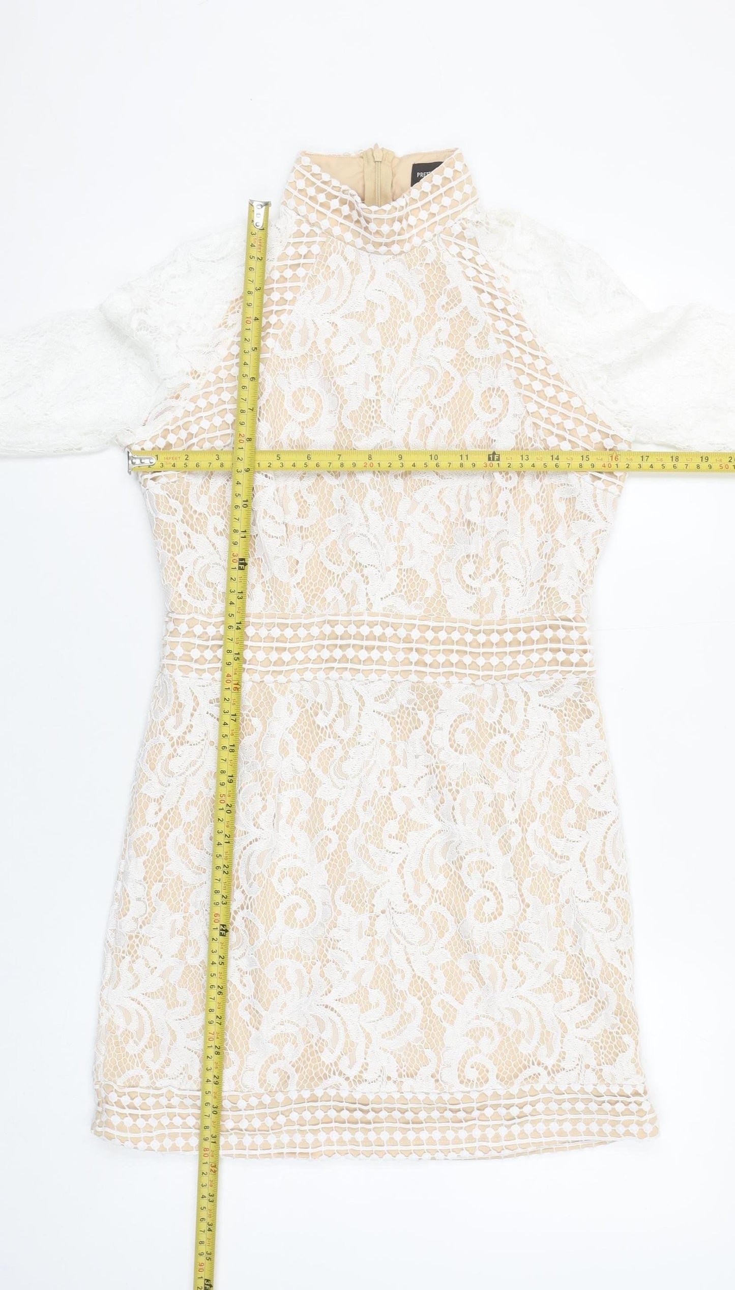 PrettyLittleThing Women Beige Lace Bodycon Mini Dress Size 10