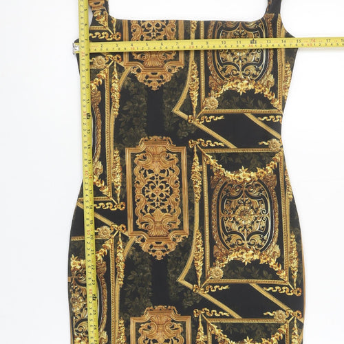 PrettyLittleThing Women's Black Gold Baroque Bodycon Dress Size 10