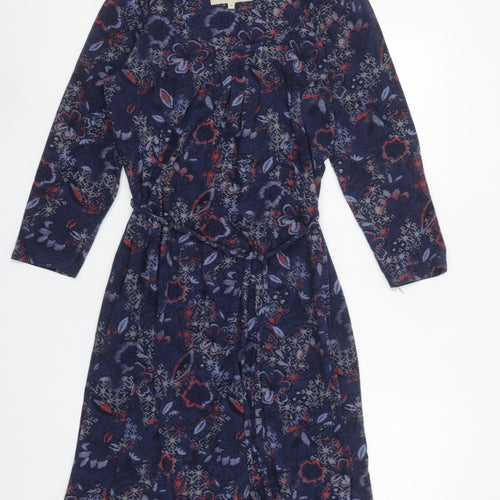 Faithful and True Women Blue Floral Shift Dress Size 12 Long Sleeve