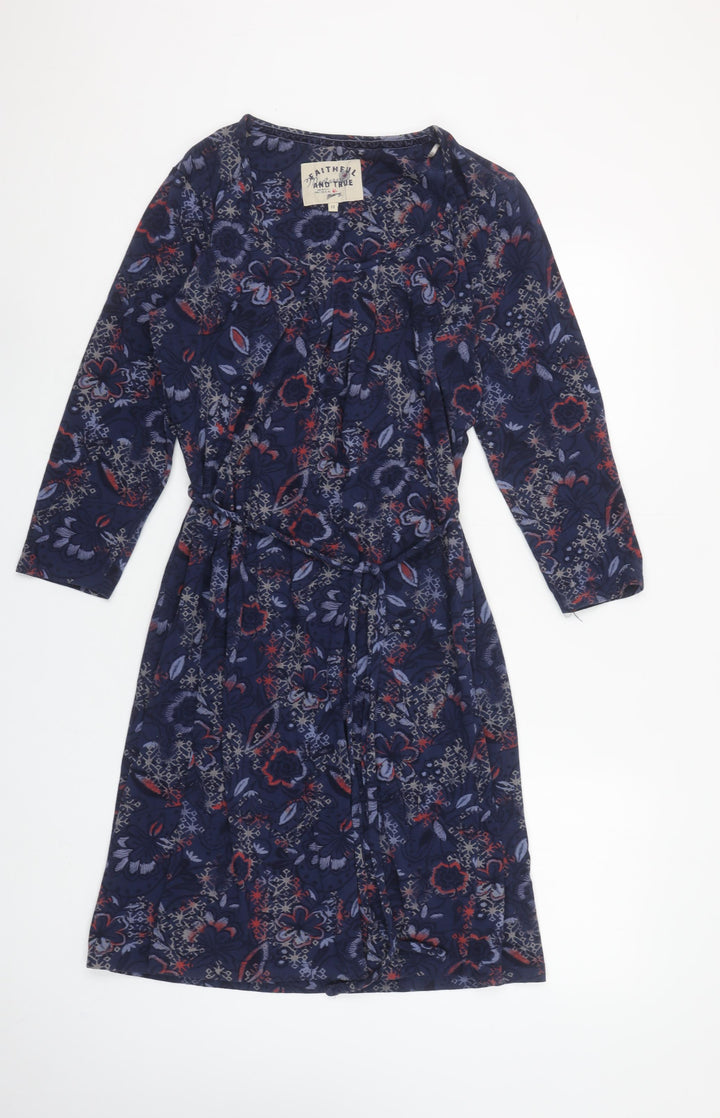 Faithful and True Women Blue Floral Shift Dress Size 12 Long Sleeve