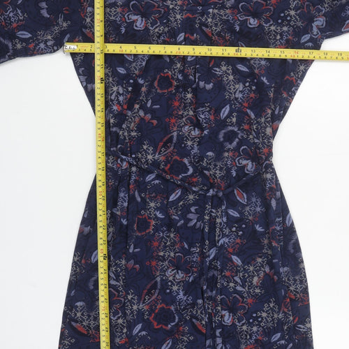 Faithful and True Women Blue Floral Shift Dress Size 12 Long Sleeve