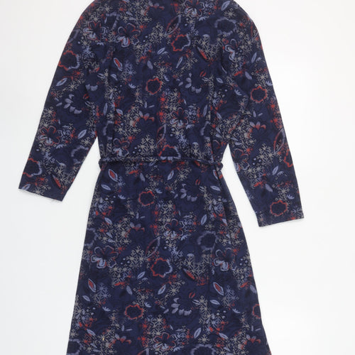 Faithful and True Women Blue Floral Shift Dress Size 12 Long Sleeve