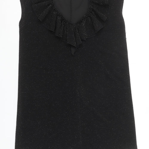 Lokita Milano Women Black M Shift Party Dress Ruffle Glitter Sleeveless