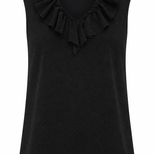 Lokita Milano Women Black M Shift Party Dress Ruffle Glitter Sleeveless