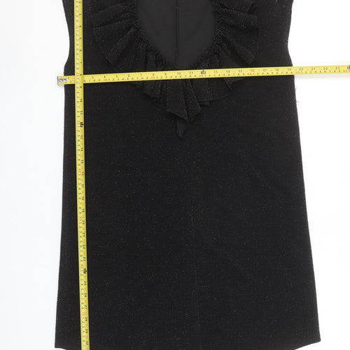 Lokita Milano Women Black M Shift Party Dress Ruffle Glitter Sleeveless