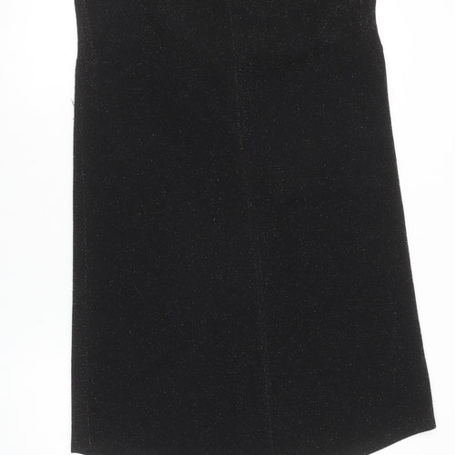 Lokita Milano Women Black M Shift Party Dress Ruffle Glitter Sleeveless