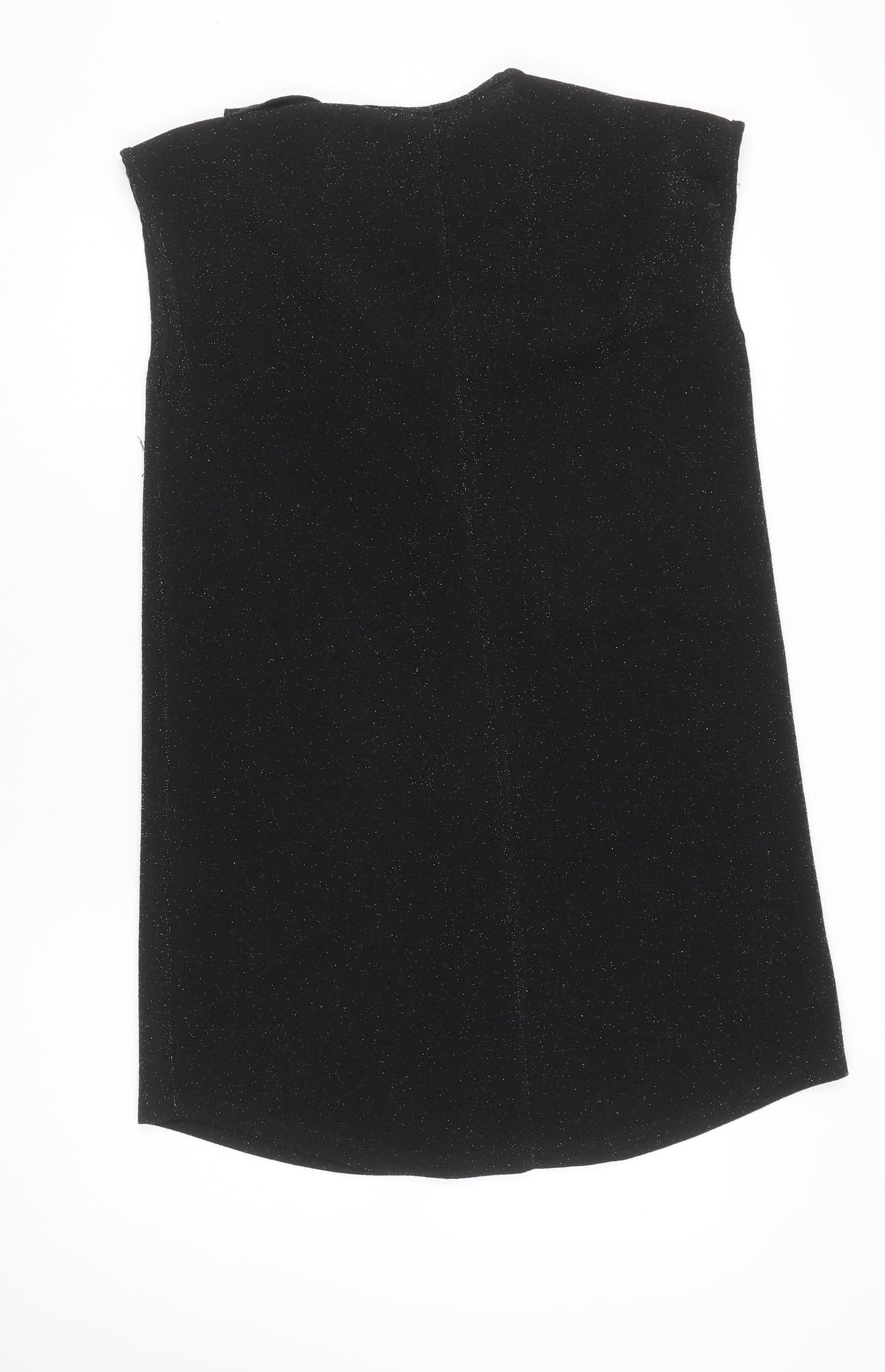 Lokita Milano Women Black M Shift Party Dress Ruffle Glitter Sleeveless