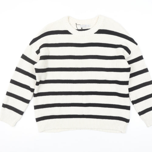 Stradivarius Womens Ivory Black Stripe Knit Jumper Size S