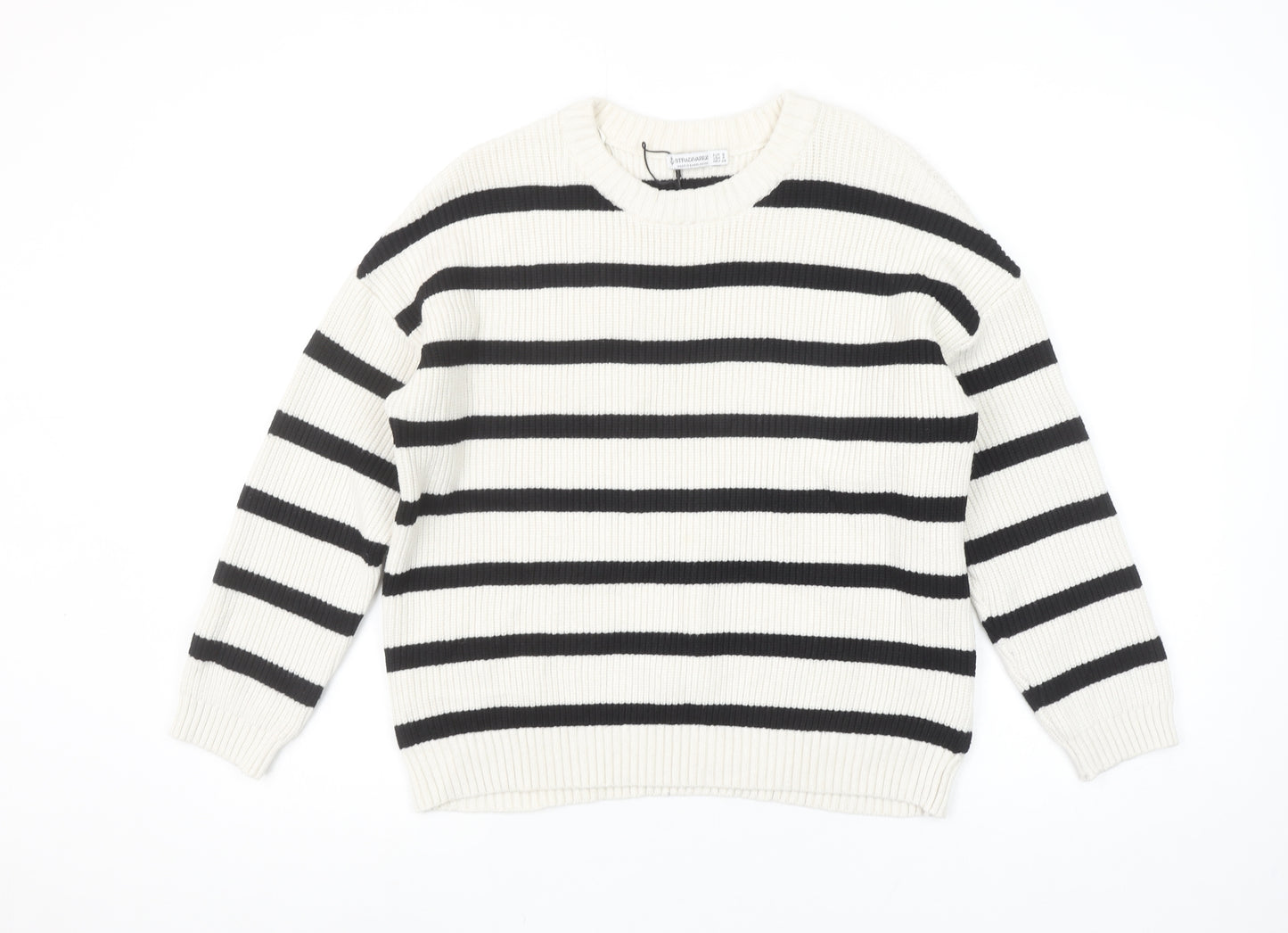 Stradivarius Womens Ivory Black Stripe Knit Jumper Size S