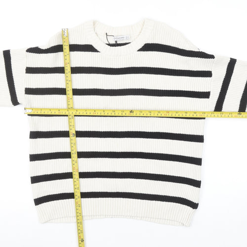Stradivarius Womens Ivory Black Stripe Knit Jumper Size S