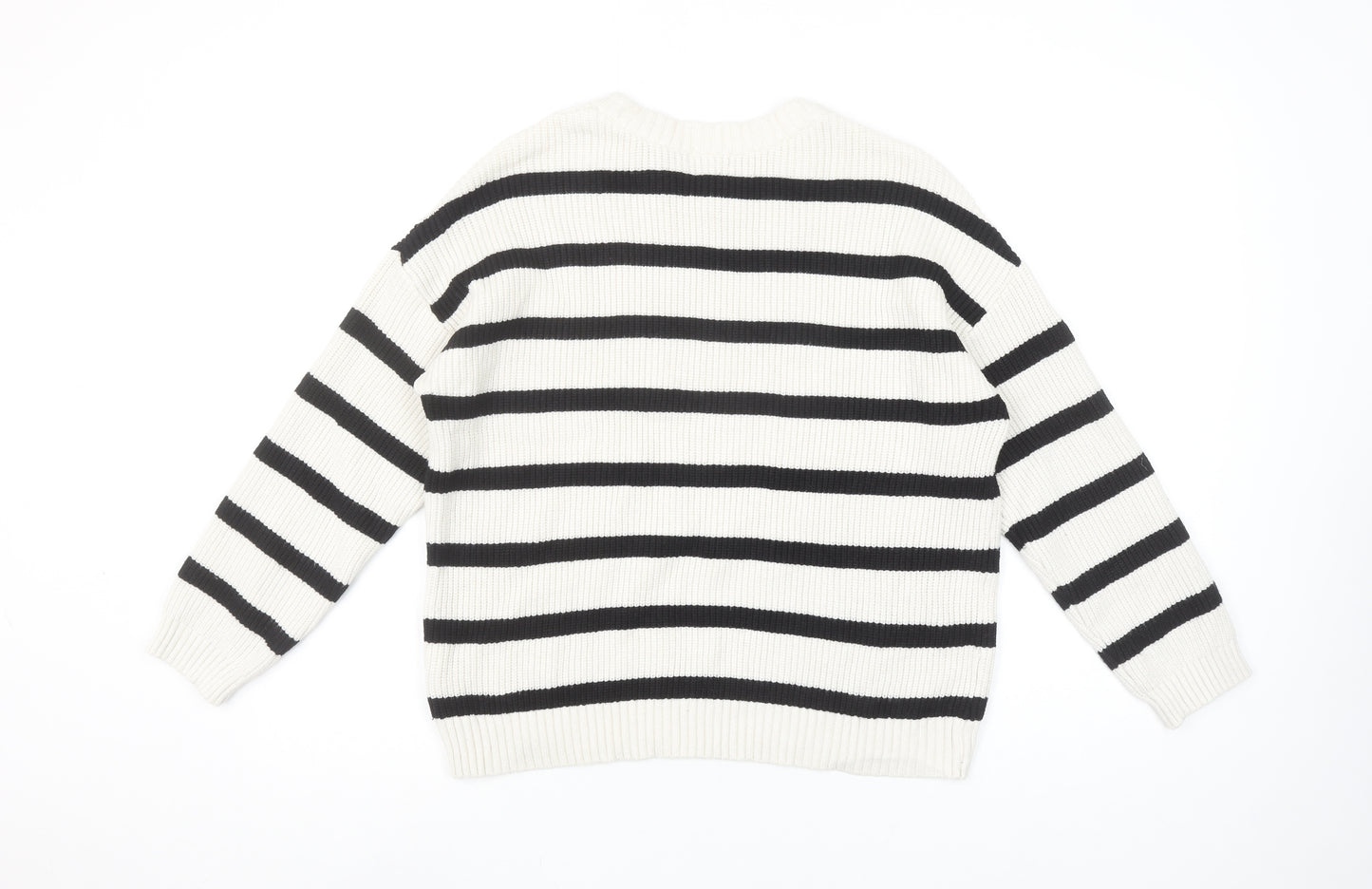 Stradivarius Womens Ivory Black Stripe Knit Jumper Size S