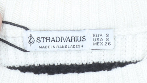 Stradivarius Womens Ivory Black Stripe Knit Jumper Size S