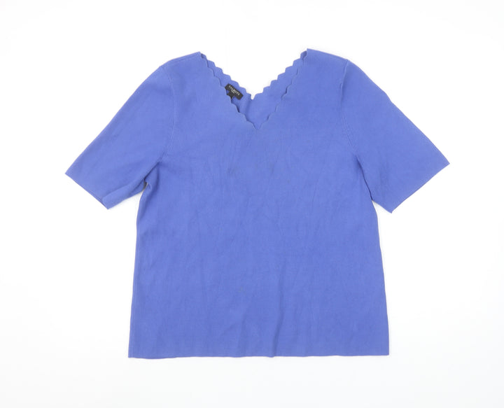 Talbots Women's Blue Petite L V-Neck Cotton Knit Short Sleeve Top