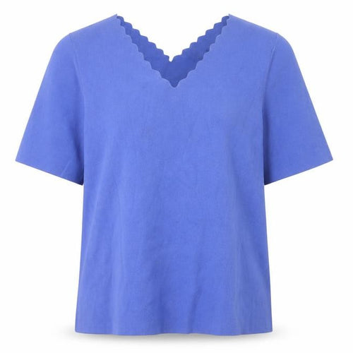 Talbots Women's Blue Petite L V-Neck Cotton Knit Short Sleeve Top