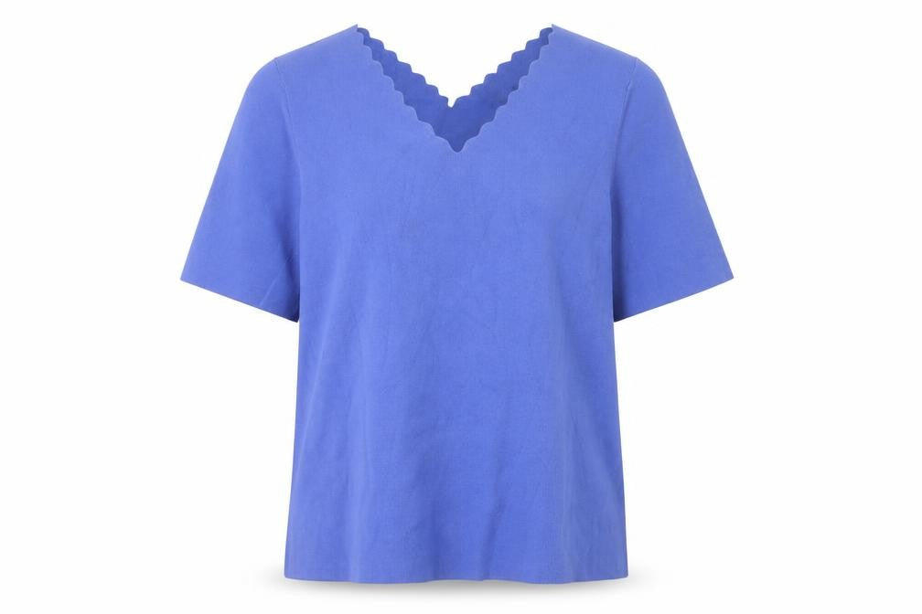 Talbots Women's Blue Petite L V-Neck Cotton Knit Short Sleeve Top