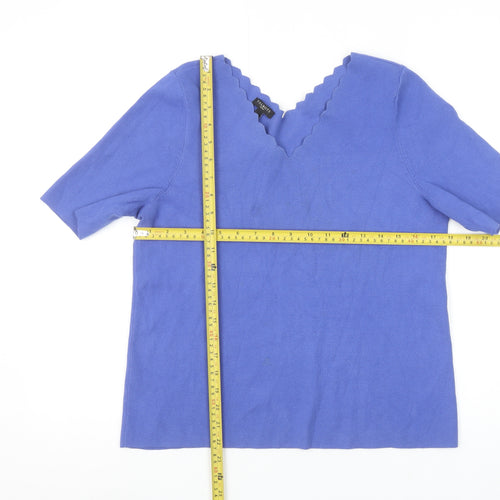 Talbots Women's Blue Petite L V-Neck Cotton Knit Short Sleeve Top