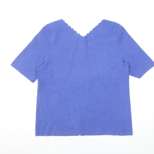 Talbots Women's Blue Petite L V-Neck Cotton Knit Short Sleeve Top