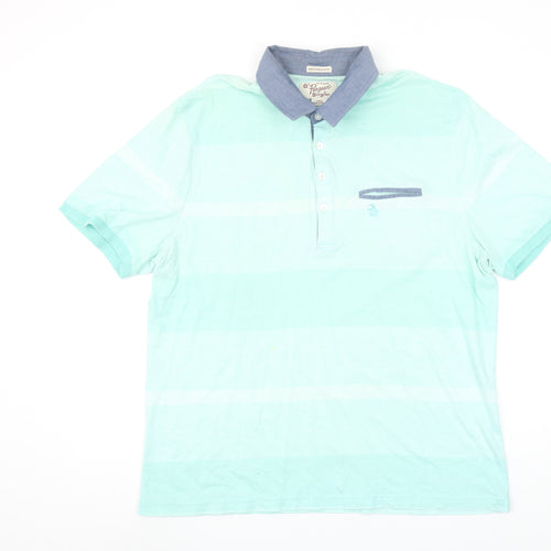 Penguin by Munsingwear Men's Blue Slim Fit Striped Polo Shirt L