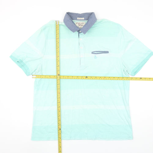 Penguin by Munsingwear Men's Blue Slim Fit Striped Polo Shirt L