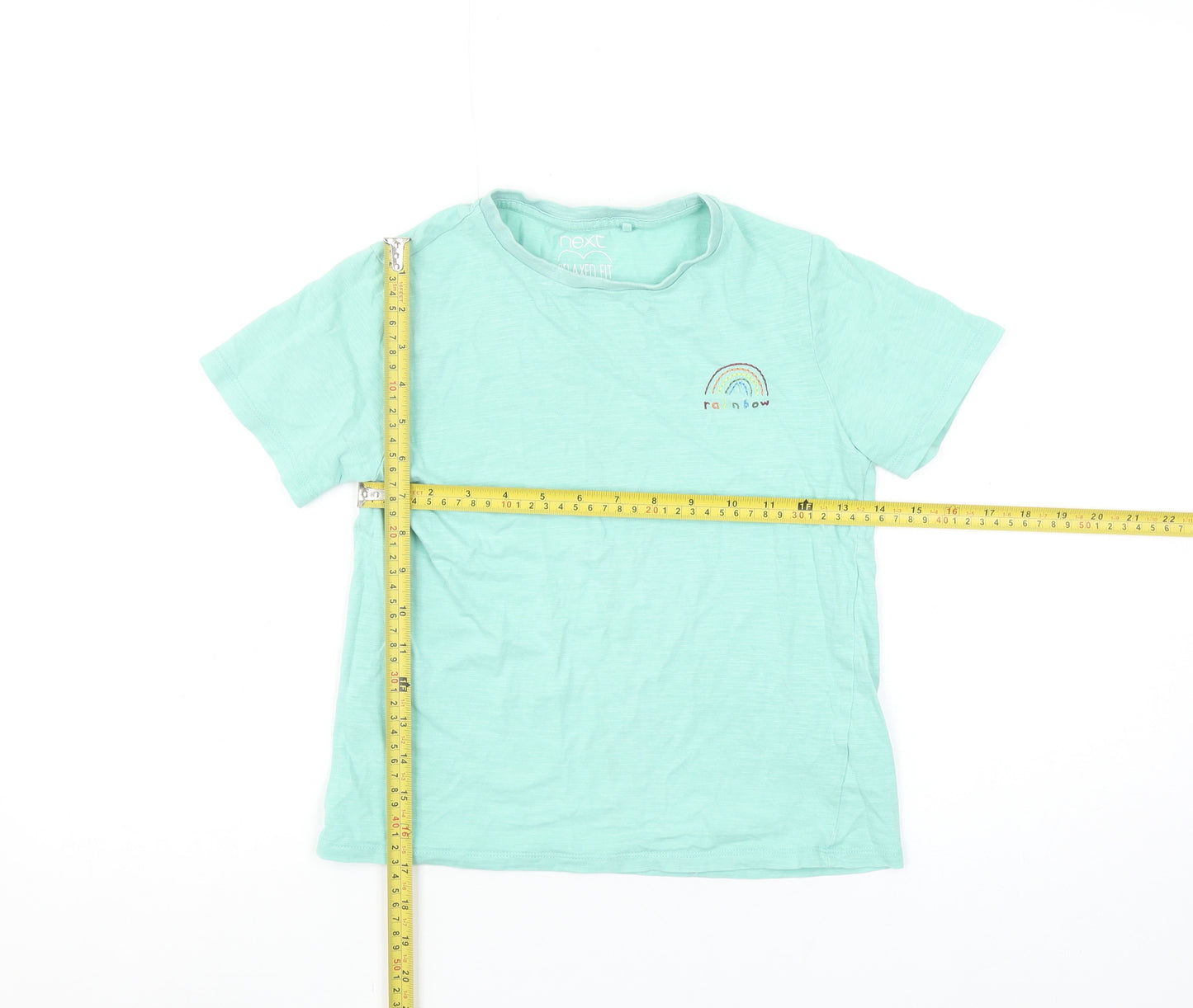 Next Girls 9 Years Green Rainbow Embroidered Cotton Short Sleeve T-Shirt