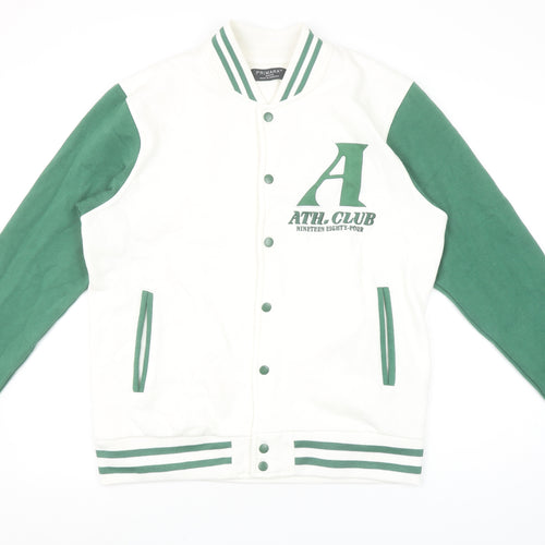 Primark Men’s White Green Varsity Sweatshirt Medium College Style
