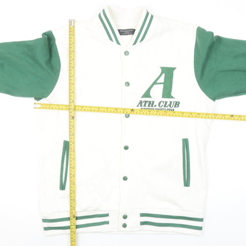 Primark Men’s White Green Varsity Sweatshirt Medium College Style