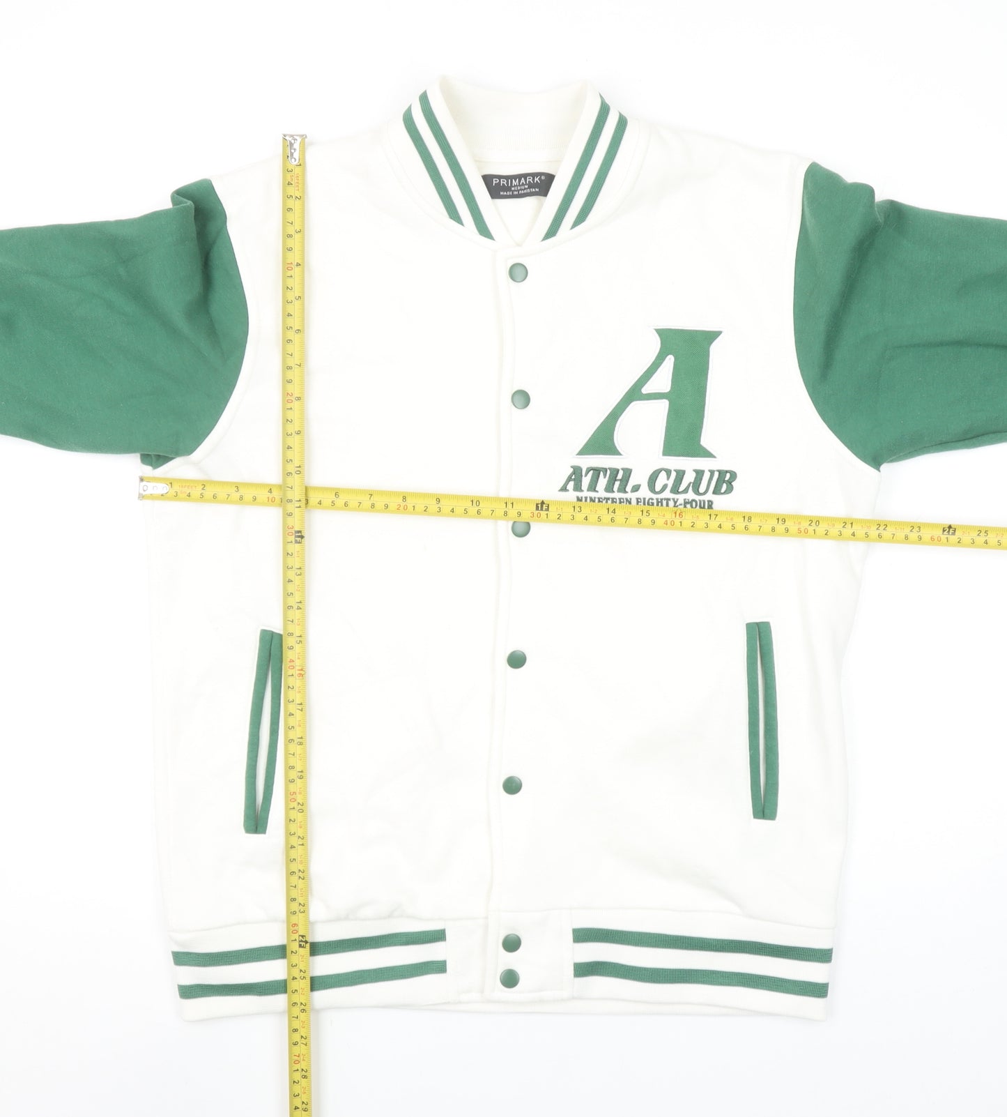 Primark Men’s White Green Varsity Sweatshirt Medium College Style