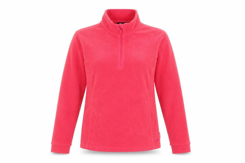Front view of GO Sport Women's Pink Fleece 1/4 Zip Pullover Sweatshirt, size S