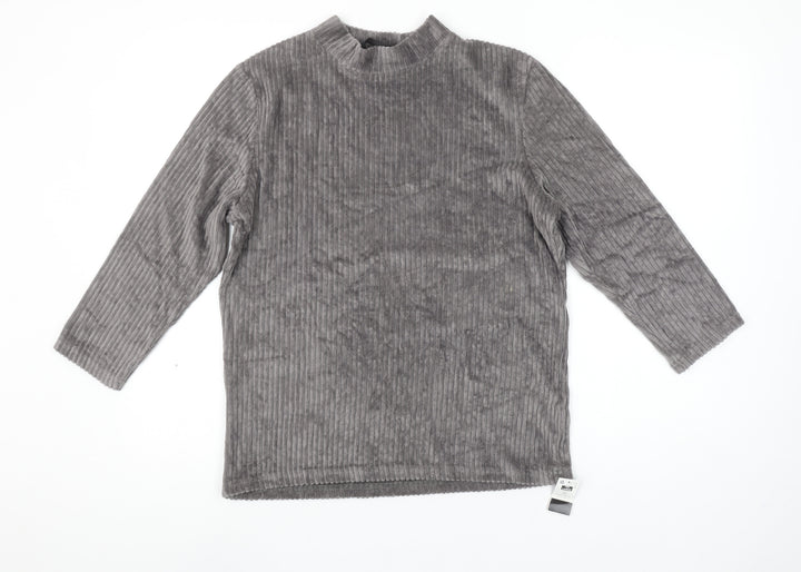 Dunnes Stores Women’s Grey Mock Neck 3/4 Sleeve Velvet Top Size L