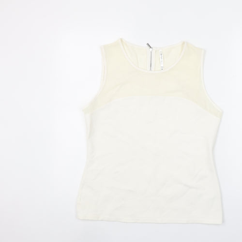 Karen Millen Women's Ivory Sleeveless Crew Neck Top Size 16